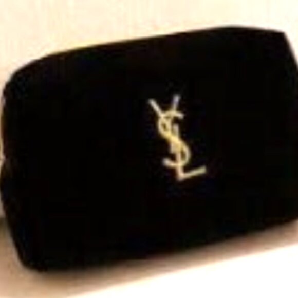 Yves Saint Laurent Trousse Black Gold Velvet Bag Pouch Wristlet Gold YSL NWT - Picture 4 of 5
